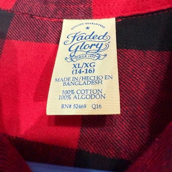 Faded Glory Boys Red and Black Plaid Shirt Button Down Long Sleeve NWOT 14/16 - Picture 3 of 5